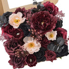 Serwalin Burgundy Black Artificial Flowers, Silk Rose Flowers for Wedding by Serwalin