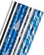 WRAPAHOLIC 30 Inch Christmas Wrapping Paper Roll - Jumbo Roll Blue and Silver Snowflake and Stripe Set with Metallic Foil Shine - 4 Rolls - 30 Inch x 120 Inch Per Roll by WRAPAHOLIC