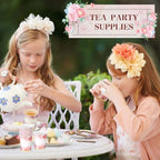 Ziliny 350 Pcs Tea Party Supplies Serves 50 Disposable Floral Paper Plates Napkins Cups Plastic Cutlery Dinnerware Set for Wedding Birthday Baby Shower Tea Party Decoration - Image 3