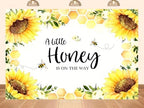 20x10ft Fabric Sunflower Honey Bee Baby Shower Backdrop, Watercolor Floral Background with Honeycomb Pattern, Baby Shower Party Decorations, Birthday Festival Photo Booth Props by Unknown