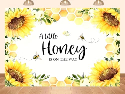 20x10ft Fabric Sunflower Honey Bee Baby Shower Backdrop, Watercolor Floral Background with Honeycomb Pattern, Baby Shower Party Decorations, Birthday Festival Photo Booth Props by Unknown