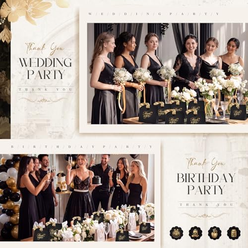 Feifeiya 30 Pcs Thank You Gift Bags with Ribbon Handles 7.87 x 3.54 x 7.09 Inch Paper Candy Gift Bags with Gold Foil Printed for Appreciation Birthday Wedding Bridal Baby Shower Party Favors(Black) - Image 6