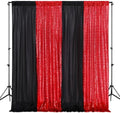 Birthday Backdrop Curtain 10ftx10ft - Red Sequin and Black Satin Drapes by SoarDream