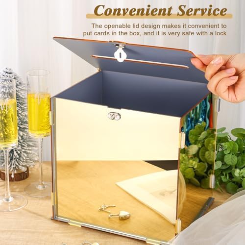 Booson Metallic Gold Mirror Acrylic Wedding Card Box with Lock - Image 5