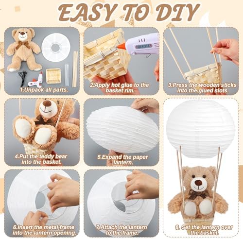 Sosation 6 Sets Hot Air Balloon with Bear Stick Glue Gun, White - Image 4