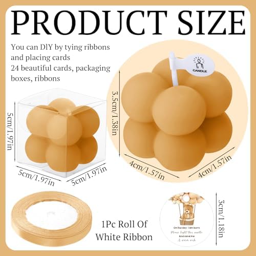 MTLEE 24 Sets Bear Baby Shower Bubble Candles Favors Small Baby Shower Favors for Guests Tea Candles Bulk with Stylish Ribbons Cards Gifts Party Decoration(Champagne, Bear) - Image 6