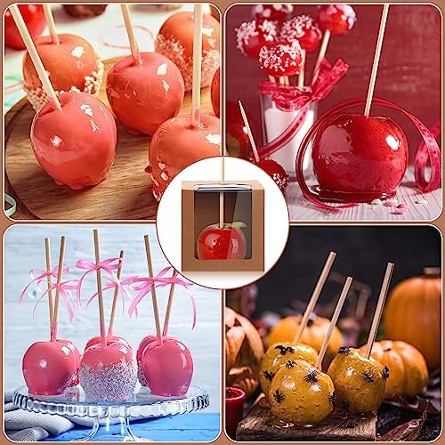 Yahenda 60 Pcs Kraft Candy Apple Boxes 4" x 4" x 4" With Hole and Stick - Clear Window Gift Boxes for Cake, Cookies, Chocolate, Caramel Apples - Wedding, Baby Shower Party (Brown) - Image 5