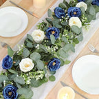 TOCHGREEN 4 Pack Artificial Eucalyptus Flower Garland with White Blue Roses - Image 2