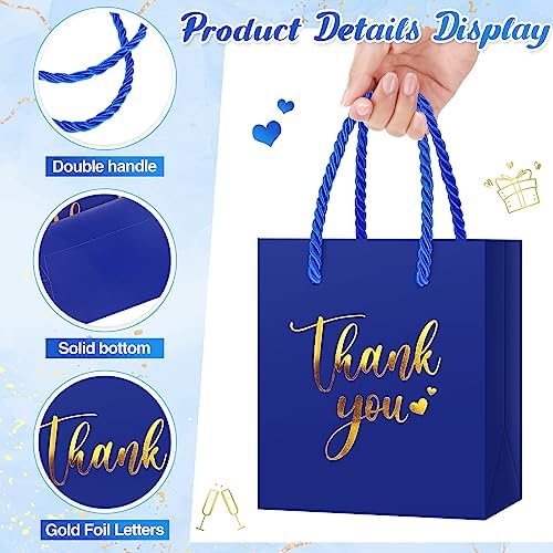 Honoson 60 Pcs Mini Thank You Gift Bag with Handle Bulk,Royal Blue - Image 4