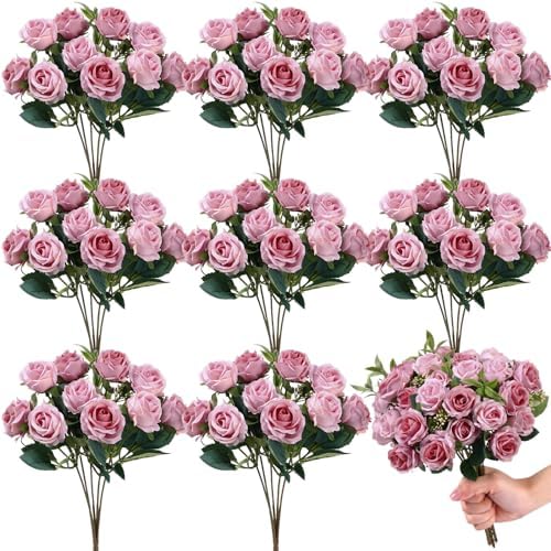 Zeyune 8 Pack 12 Inch Artificial Rose Bouquet, Purple by Zeyune