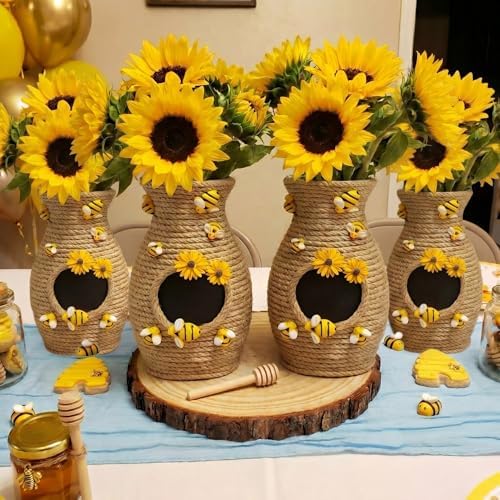 Yungyan Honeybee Vase Decor Bee Hive Vase Wrap with Jute Rope, 4 Pcs by Yungyan