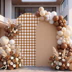 Tegeme 2 Set Gingham Arch Backdrop Cover 7.2ft 6.6ft Arch Cover, Khaki - Image 4