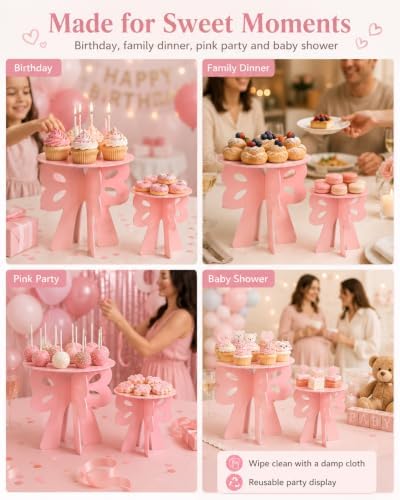 Wooden Pink Cake Display Stand, Bow Shaped, 2 Pcs - Image 5