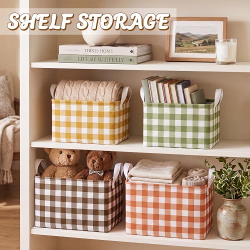 6 Pack Plaid Canvas Baskets Rectangular Storage Bins, Fall - Image 4
