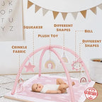 Washable Tummy Time Mat, Baby Play Gym with 6 Featured Toys, Baby Gym for Infant & Toddler, Larger Baby Play Mat, Deluxe Baby Play Mats for Floor, Sensory and Motor Skill Development, Non Slip, Pink - Image 3