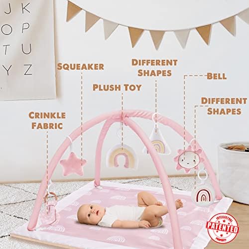 Washable Tummy Time Mat, Baby Play Gym with 6 Featured Toys, Baby Gym for Infant & Toddler, Larger Baby Play Mat, Deluxe Baby Play Mats for Floor, Sensory and Motor Skill Development, Non Slip, Pink - Image 3