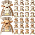 Shinylin 24 Pcs Bear Gift Bag Bulk for Baby Shower Guest Favor 5.3 x 7.1 Inches Candy Cute Plush Bear Drawstring Bag with Bow Thank You Acrylic Sign for Baby Boy Girl Party Decorations(Brown) by Shinylin