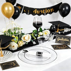 SUT 175 Pcs Black and Clear Plastic Dinnerware Set for 25 Guests, Include: 25 Dinner Plates, 25 Dessert Plates, 25 Pre Rolled Napkins With Silverware, 25 Cups, Disposable Plates for Party - Image 7