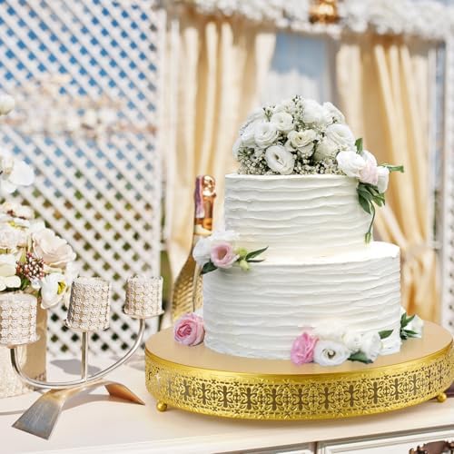 Wenqik Gold Metal Cake Stand 16 Inch with Cutting & Spatula - Image 6