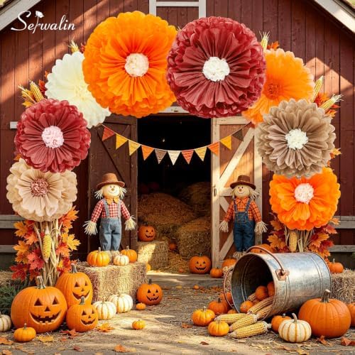 Serwalin 8 Pcs 31.5"*24"*20" Fall Giant Paper Flowers Decorations for Wall - Image 3