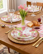 Hioasis 60 Pcs Disposable Plates, Pink Tulip & Butterfly, Pearl Trim - Image 2