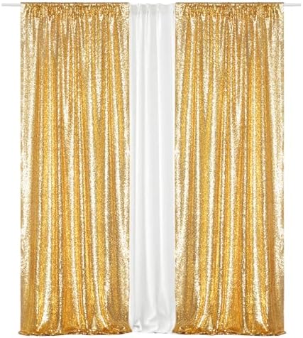 Eternal Beauty Gold Sequin Backdrop Curtains, 4 Panels 2x8FT - Image 4