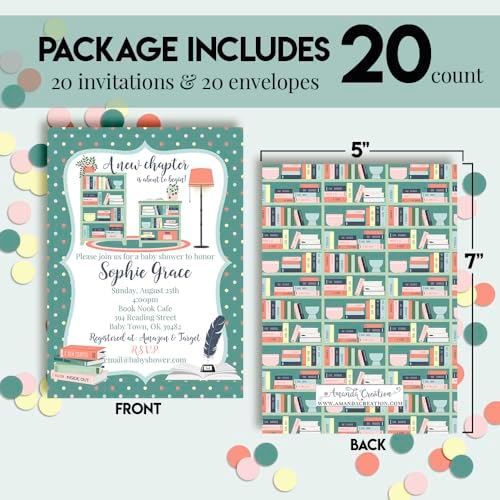 Custom Baby Shower Invites New Chapter Gender Neutral Invitations for Boys or Girls, Pack of 20 5x7 Personalized Book Lover Invites with Envelopes - Unique Book Baby Shower Cards by AmandaCreation - Image 4