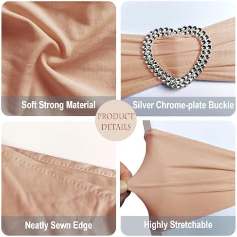 Nude Chair Sashes 60 Pack Spandex Nude Sashes for Chairs Universal Spandex Chair Sashes Bands with Heart Buckle Slider for Wedding Banquet Party Decorations - Image 3