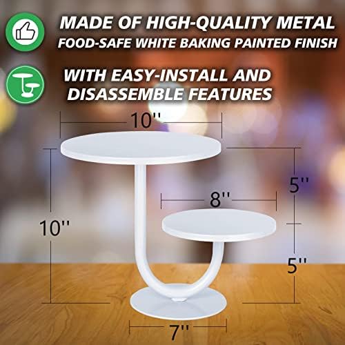 2 Tier Cake Stand, Metal Cupcake Stand Dessert Display Trays of 10/8 Inch, Tall Cake Stand for Wedding, Baby Shower, Home Decor, Throw Events and Parties (White) - Image 2