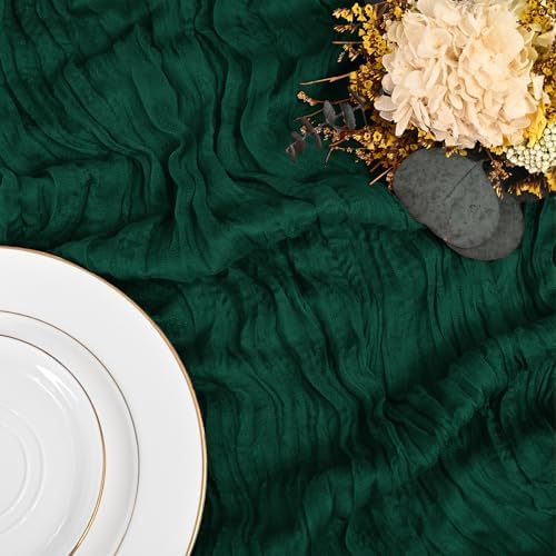24 Pack Emerald Green Table Runner 10Ft Cheesecloth Table Runner Rustic Gauze Table Runner Romantic Long Sheer Fabric Cheese Cloth Table Runner for Wedding Party Bridal Baby Shower - Image 4