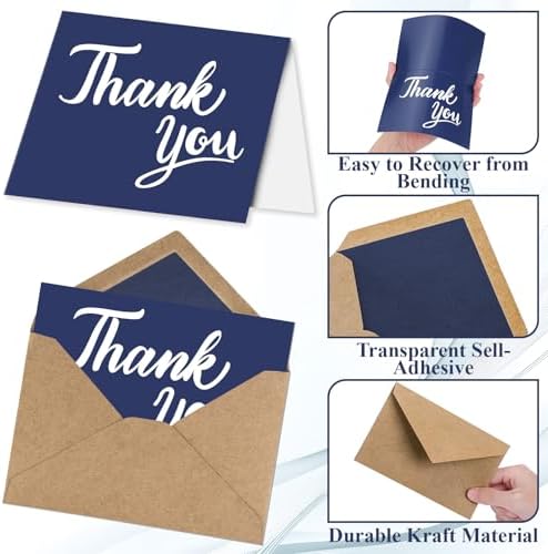 600 PCS Thank You Cards with Envelopes Matching Stickers Thank You Notes Bulk 4x6 Inch Minimalistic Design for Business Baby Shower Wedding Small Business Graduation Bridal Shower Funeral Navy Blue - Image 3