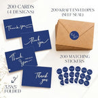 Gueevin 200 Pcs Navy Blue Thank You Cards with Envelopes and Stickers Bulk - Image 2