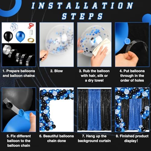 SmoothNovelty 137 Pcs 2026 Graduation Decoration Blue Black Party Backdrop Kits - 4 Sequin Backdrop Curtain 133 Balloon Garland Kit Photo Prop Background for Prom Send Off Wedding Anniversary - Image 4