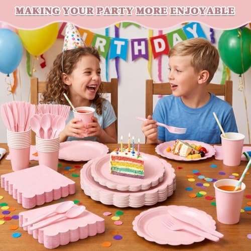 Vyntra 350 Pcs Light Pink Paper Plates and Napkins Party Supplies - Image 7