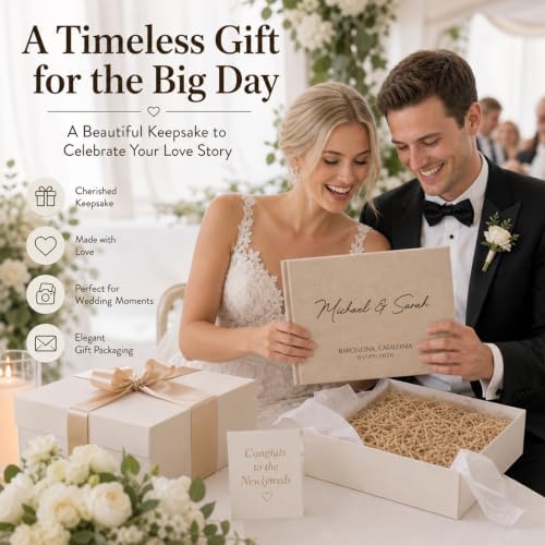 Personalized Linen Wedding Guest Book, Custom Photo Album 29 x 21.5 cm - Image 4