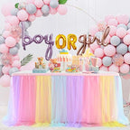 Suppromo Rainbow Table Skirt for Birthday Party 6ft Unicorn Tulle Tutu Table Skirt for Baby Shower Girl Boy Gender Reveal Rainbow Tablecloth Desk Skirt for Unicorn Party Decorations(L6(ft) H 30in) - Image 3