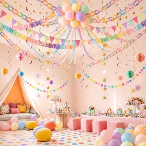 Macaron Paper Chain Kit with Streamers, Garlands & Balloons for Birthday - Image 3