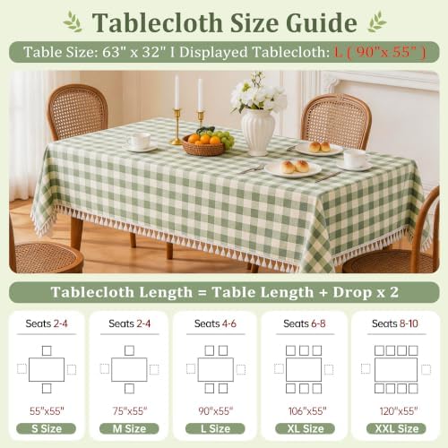 Green Gingham Table Cloth Rectangle, Cotton Linen Checkered, 55x90 Inch - Image 5