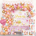 Princess Baby Shower Decorations, A Little Princess Is On Her Way Backdrop, Balloon Garland, Cake Topper, Crown for Girls Baby Shower Gender Reveal Party by Fiesec