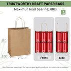 Mlyta 200 Pack 8x4.75x10 Inch Plain Medium Brown Kraft Paper Gift Bags with Handles Bulk for Goodie, Party Favor Brithday Grocery Shopping, Business Wedding Retail Craft Treat To Go, Merchandise Sacks - Image 3