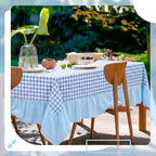 Moukeren 120"x60" Ruffled Tablecloth Table Cover, Blue and White, Gingham - Image 4