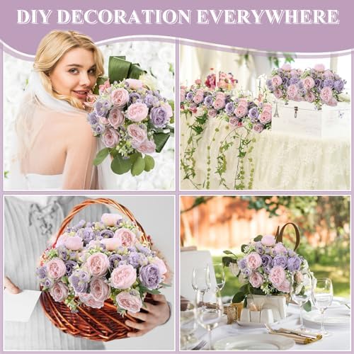 8 Bundles Artificial Peony Centerpiece Flowers,Pink, Purple - Image 6