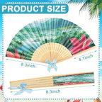 Roowest 36 Pcs Summer Tropical Folding Hand Fan Bulk Ocean Beach Lagoon Party Paper Fan with Blue Bow Palm Tree Landscape Handheld Fans for Luau Birthday Bridal Wedding Tea Party Hawaiian Decor - Image 2