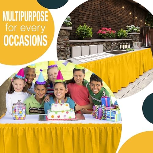 Exquisite Yellow Table Skirt 24 Pack - Disposable Plastic Table Skirts for Rectangle Tables 6ft 8ft & Round Tables - 29in x 14ft Self-Adhesive Strip - Birthday Wedding Gender Reveal Decor - Image 5