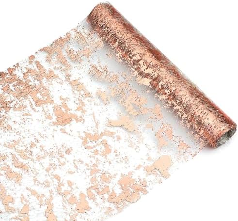 Snowkingdom Rose Gold Table Runner 11 Inch x 100 Feet Glitter Sequin Metallic Pink Thin Mesh Runner Sparkly Table Decorations for Birthday, Wedding, Bridal Shower, Baby Shower Party by Snowkingdom