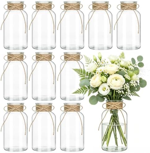 Glass Flower Vase,12 PCS Farmhouse Mason Jar for Centerpiece by Unknown