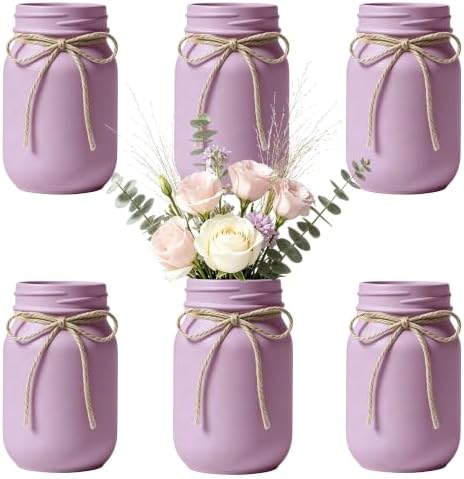 6 PCS 16oz Glass Mason Jars Flower Vases for Centerpieces, Purple by ZHURUININ
