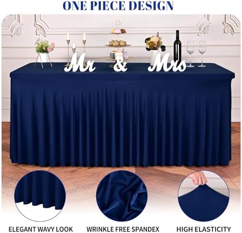 fani 6 Packs Navy Blue Stretch Table Skirts for 6 Foot Table - Image 3
