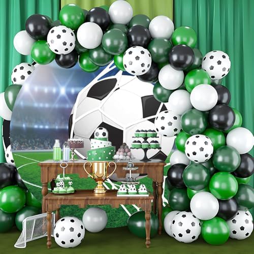 Soccer Round Arch Backdrop Cover Football Circle Backdrop Sports Theme Soccer Field Football Lovers Fans Kids Boys Baby Shower Birthday Party Decorations Photography Background 6.5ft - Image 2