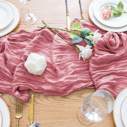Wokceer Cheesecloth Table Runner Dusty Rose 10FT Boho Gauze, 12 Pack - Image 5
